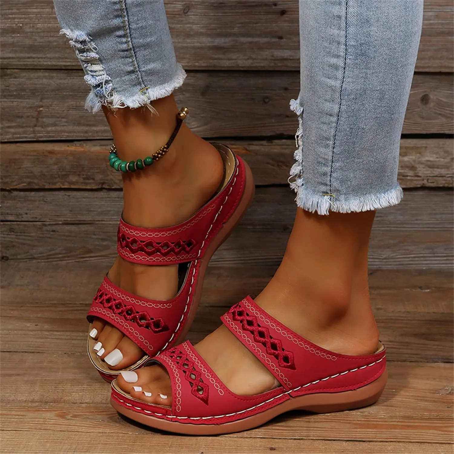 Lausiuoe Comfortable Orthopedic Sandals For Women Dressy Summer Arch Support Slides Slippers Comfort Orthotic Flip Flops