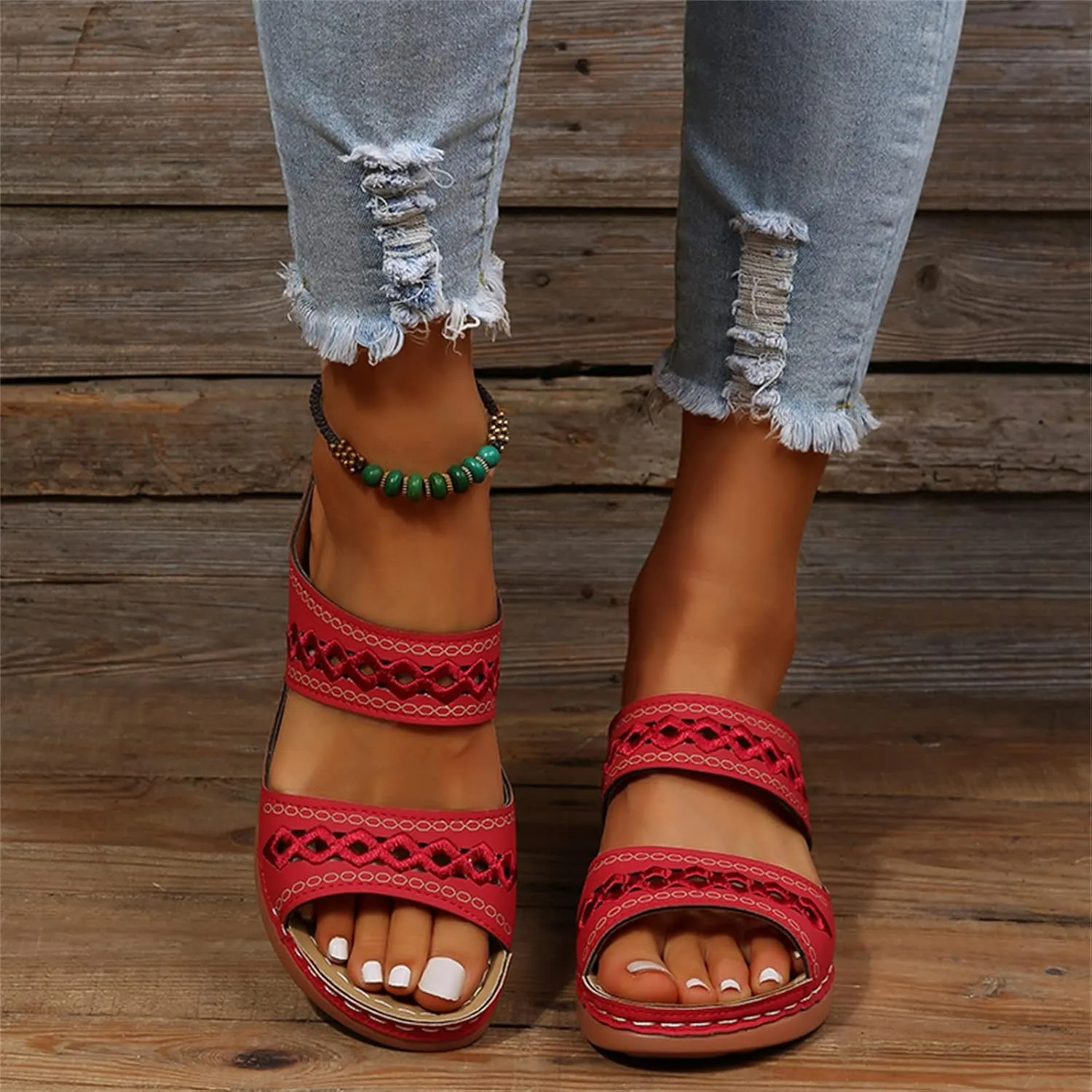 Lausiuoe Comfortable Orthopedic Sandals For Women Dressy Summer Arch Support Slides Slippers Comfort Orthotic Flip Flops