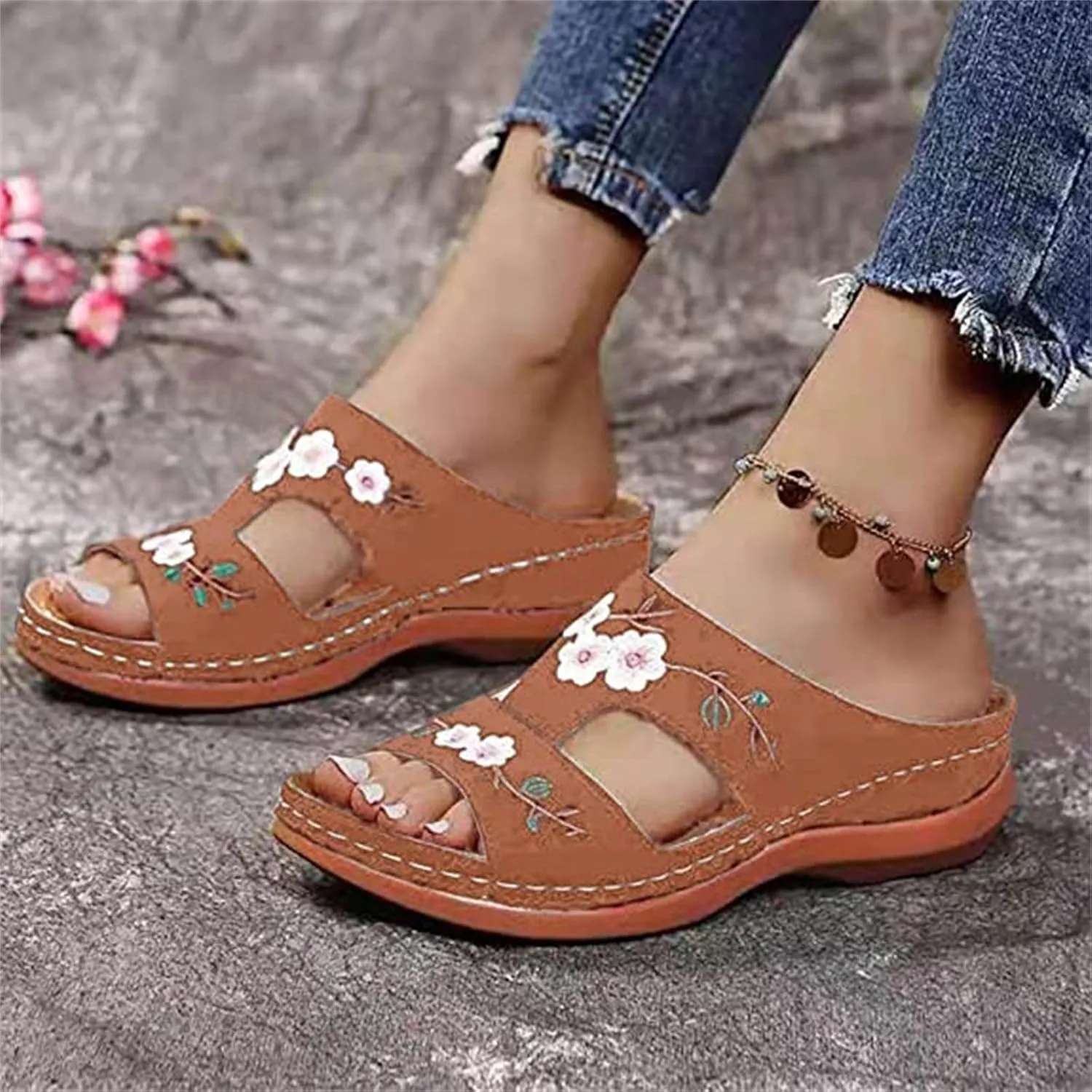 Lausiuoe Dress Sandals For Women Orthotic Dressy Fashion Flip Flops Ladies Slip On Lightweight Athletic Orthopedic Slides
