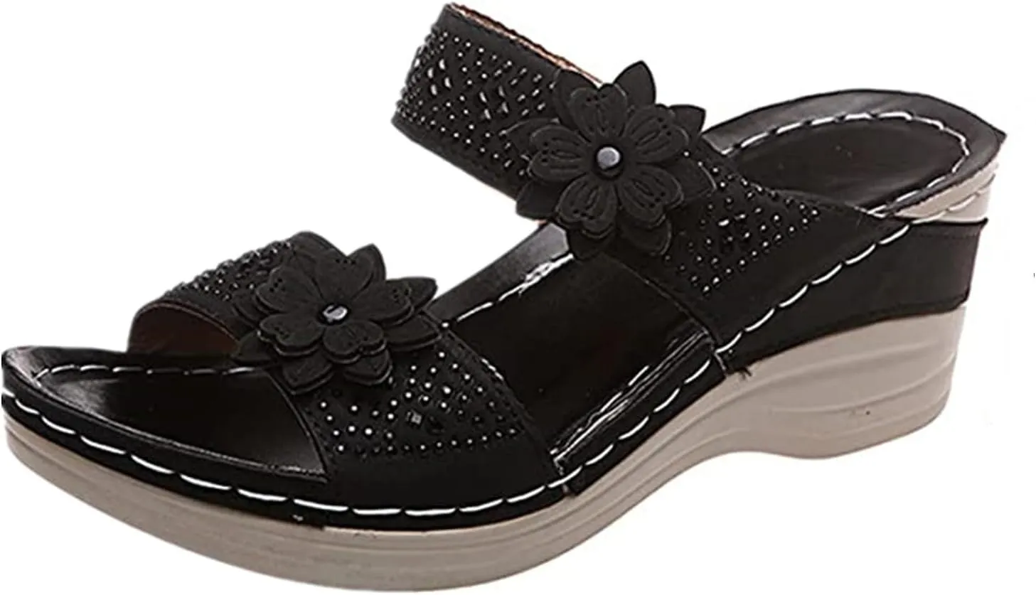 Lausiuoe Orthopedic Sandals For Women Arch Support Sandals Wedge Heel Slip On Summer Shoes Dressy Orthotic Slides Flip Flops