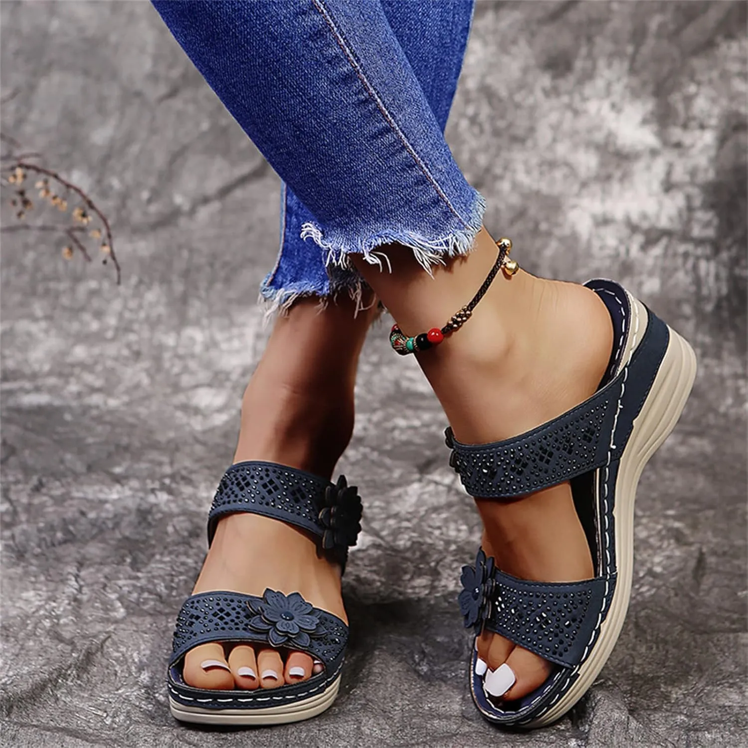 Lausiuoe Sandals Women Dressy Summer Flat Arch Support Orthopedic Slippers Comfy Casual Soft Sole Walking Orthotic Slides
