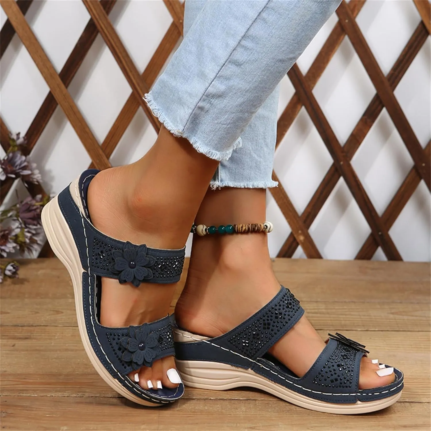 Lausiuoe Sandals Women Dressy Summer Flat Arch Support Orthopedic Slippers Comfy Casual Soft Sole Walking Orthotic Slides