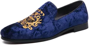 Men's Luxury Velvet Penny Loafers Shoes Embroidery Suede Dress Loafers Daily Boats Shoes for Party Wedding Prom Size 38-47