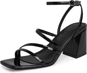 Modatope Women Heeled Sandals Strappy Heels Square Open Toe Chunky Block Heels Ankle Strap Sandals for Women Comfortable Heels