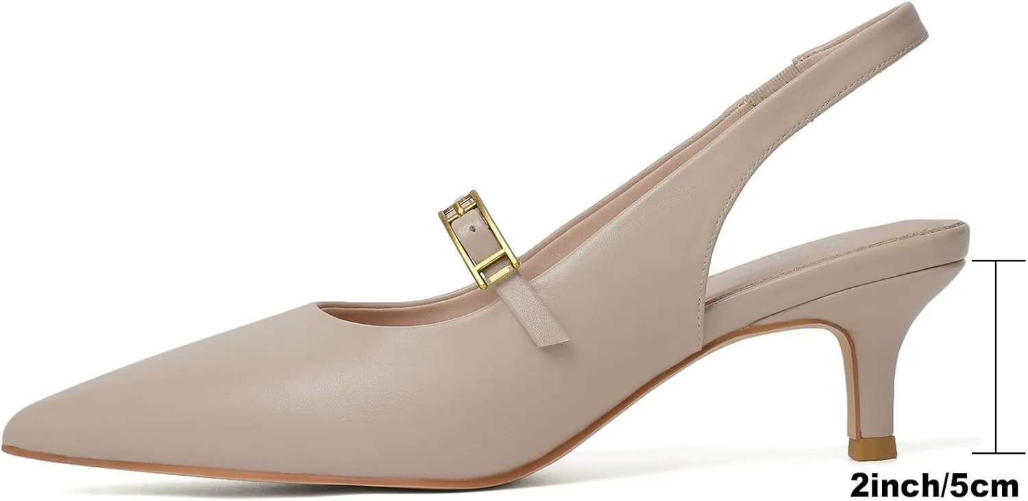 Mostrin Kitten Heels for Women Slingback Heels Pointed Closed Toe Heels Slip On Dress Pumps Shoes Low Women's Pumps for Dating Party Working