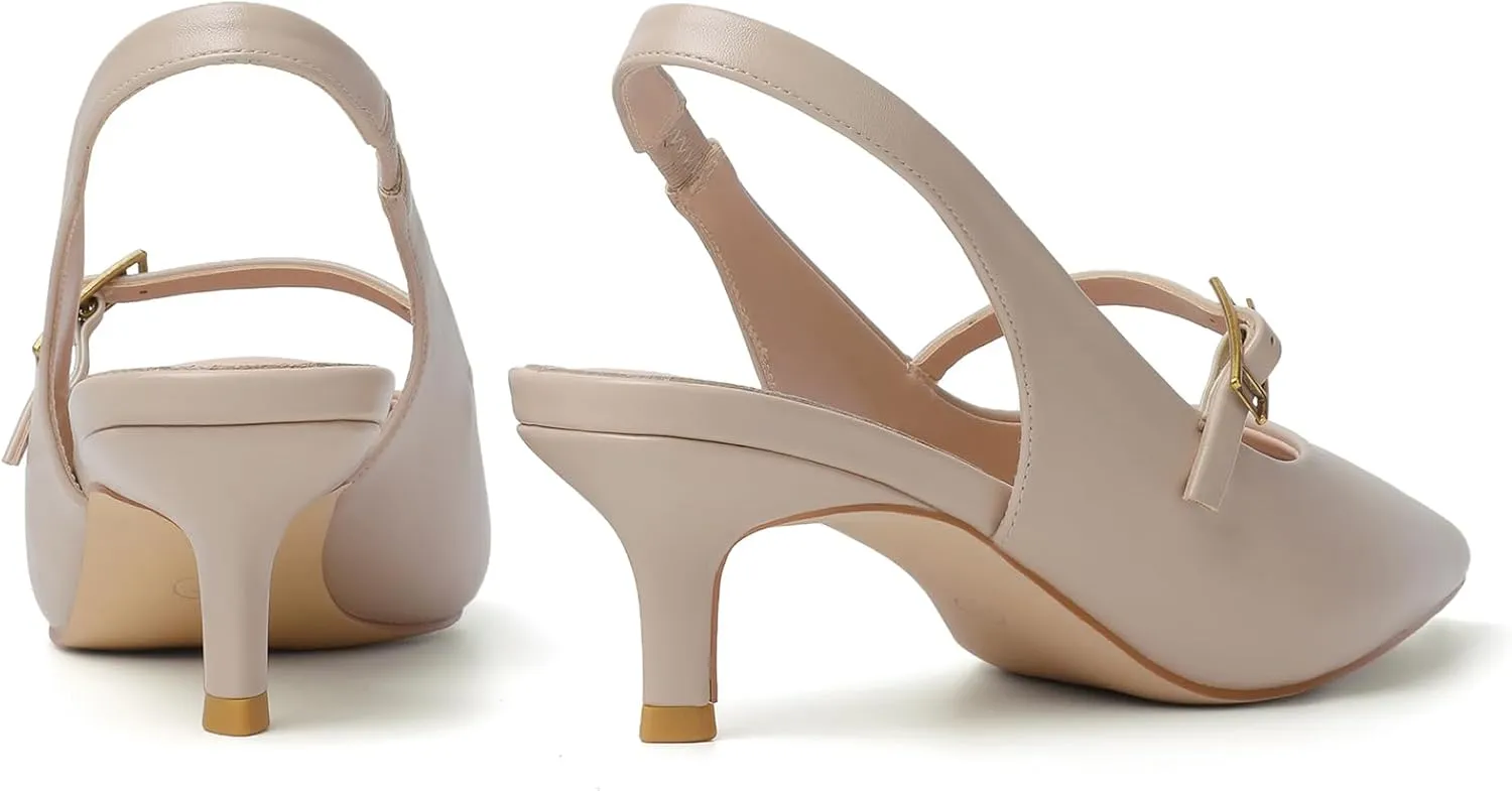 Mostrin Kitten Heels for Women Slingback Heels Pointed Closed Toe Heels Slip On Dress Pumps Shoes Low Women's Pumps for Dating Party Working