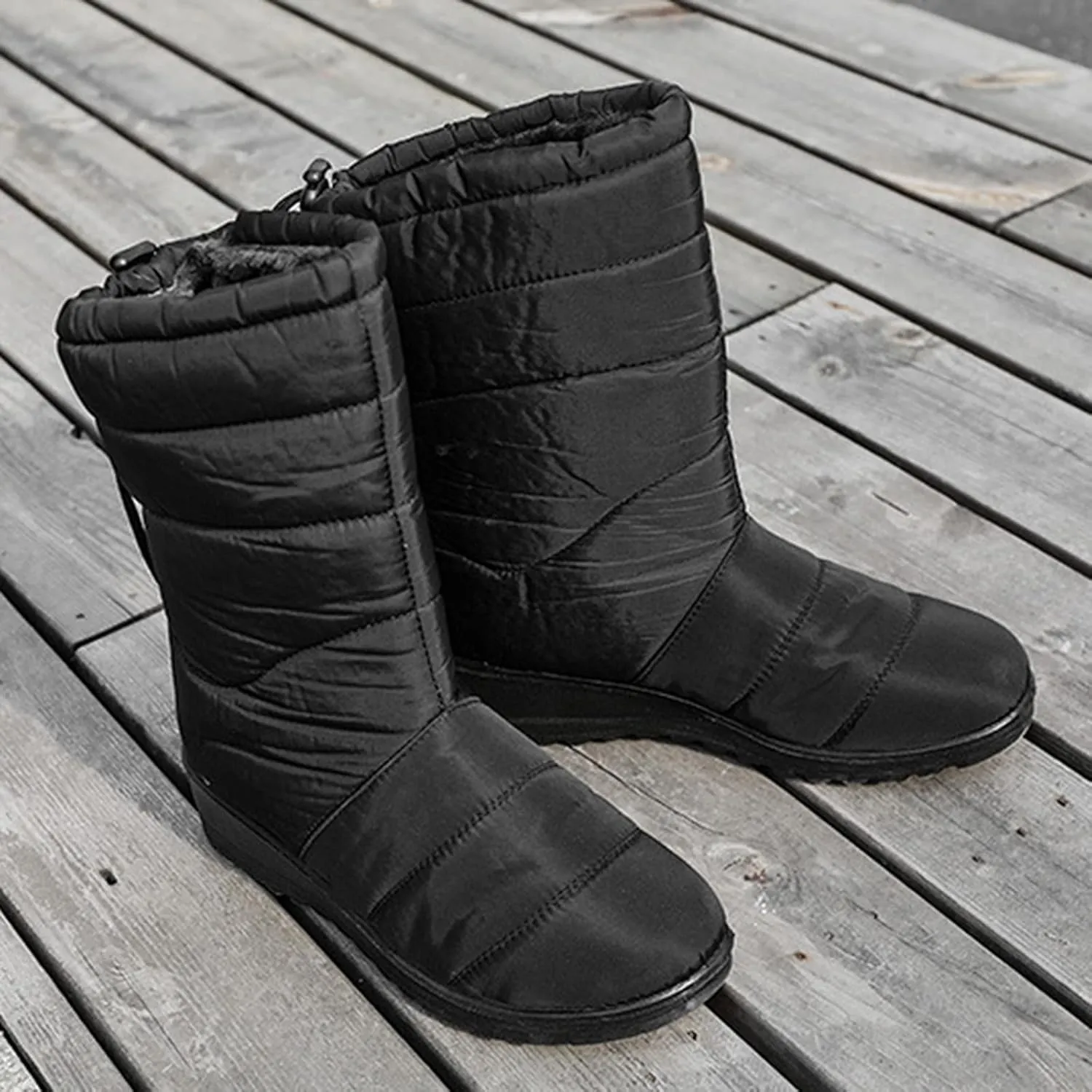 oiangi Snow Boots for Women Winter High Tube Fringed Round Toe Warm Waterproof Cloth Mid-Calf Boot Comfortable Stretch Slip-On Wedges Casual Shoes