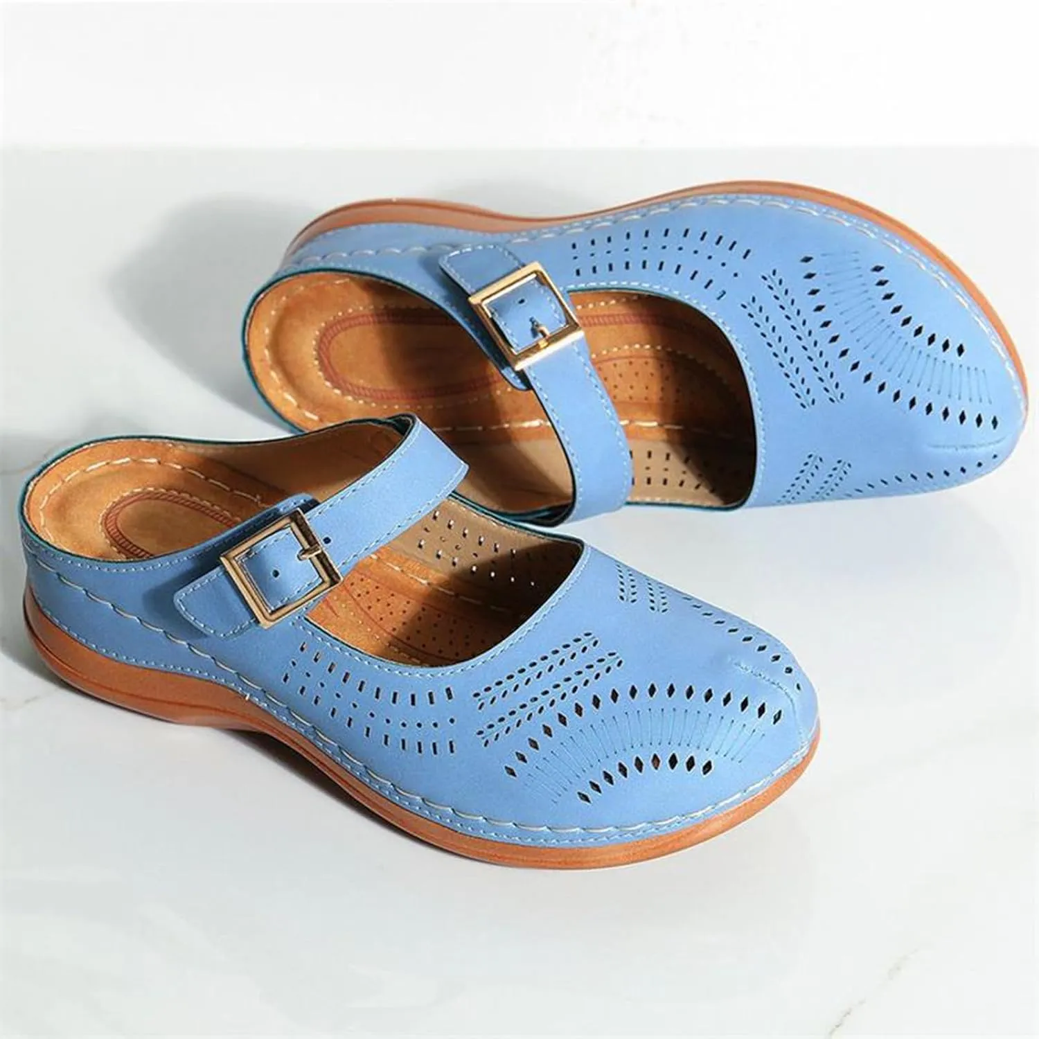 Orthopedic Slippers for Women Dressy Casual Comfort Summer Slippers Closed Toe Ankle Strap Metal Buckle Sandals Comfortable Orthotic Footwear Casual Walking Wedges