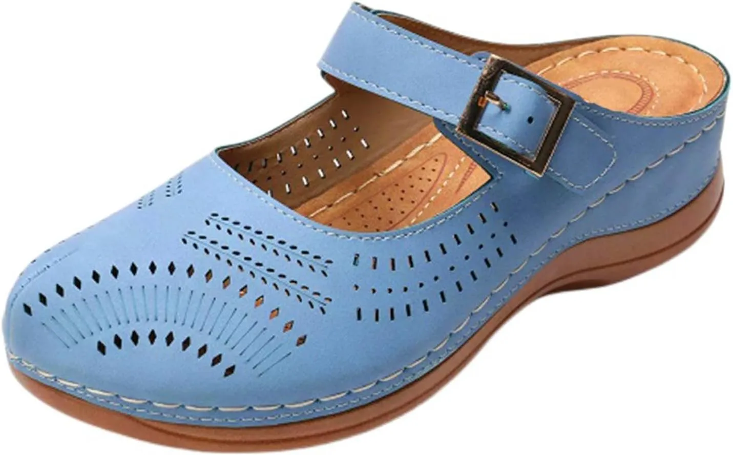 Orthopedic Slippers for Women Dressy Casual Comfort Summer Slippers Closed Toe Ankle Strap Metal Buckle Sandals Comfortable Orthotic Footwear Casual Walking Wedges