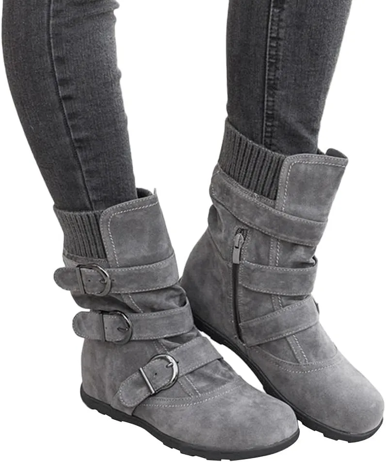 Rvidbe Booties for Women High Heel, Cowgirl Boots Women Short, Snow Boots for Women Mid Calf Womens Fashion Winter Warm Snow Boots Comfortable Outdoor Waterproof Furry Boots Shoes