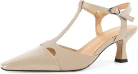 SAMMITOP Womens Kitten Heels T Strap Closed Pointed Toe Pumps Low Heel Ankle Strap Wedding Party Evening Dance Dress Shoes 2.5 Inches