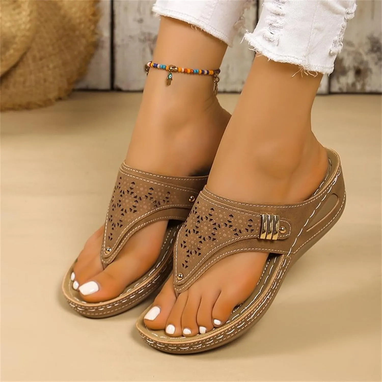 Sandals Women Dressy Wedge Sandals Arch Support Comfort Walking Orthopedic Slippers Summer Orthotic Thong Flip Flops