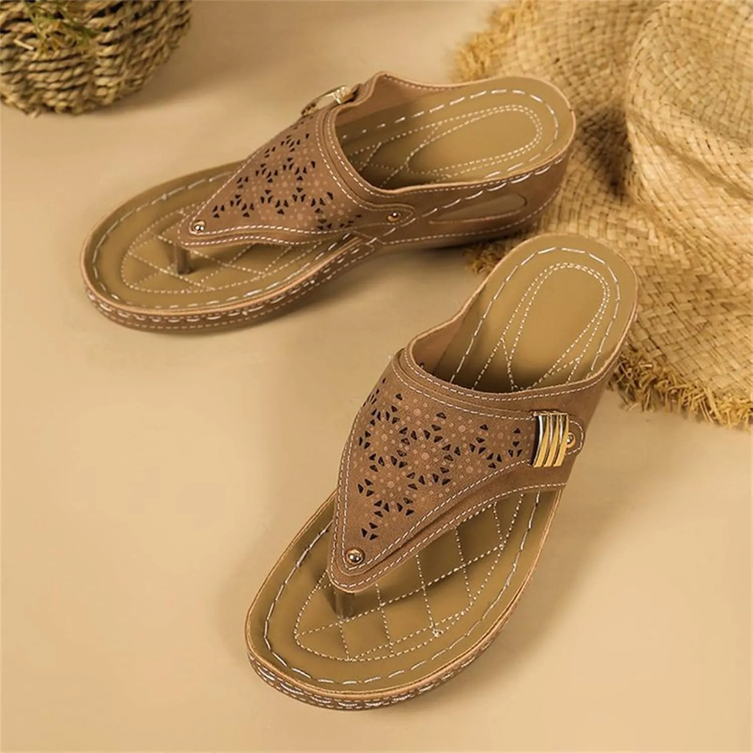 Sandals Women Dressy Wedge Sandals Arch Support Comfort Walking Orthopedic Slippers Summer Orthotic Thong Flip Flops