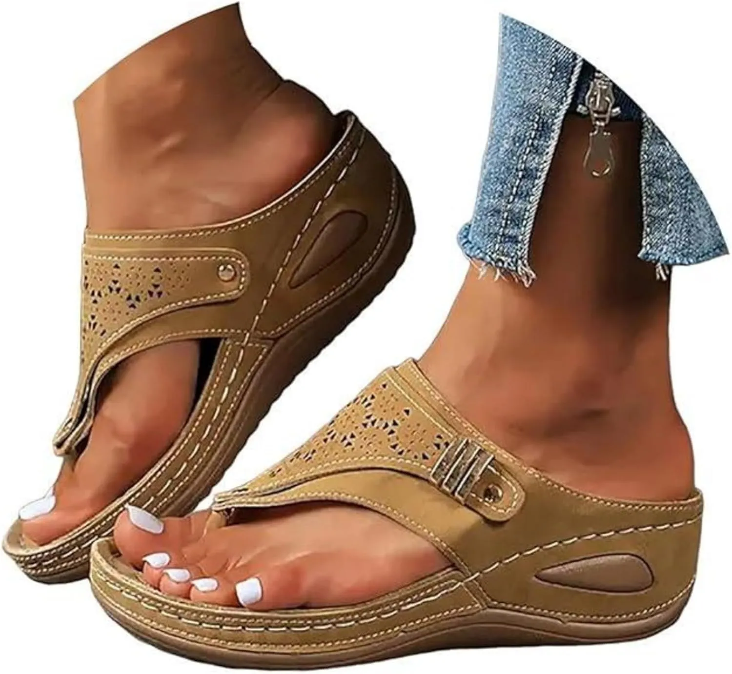 Sandals Women Dressy Wedge Sandals Arch Support Comfort Walking Orthopedic Slippers Summer Orthotic Thong Flip Flops
