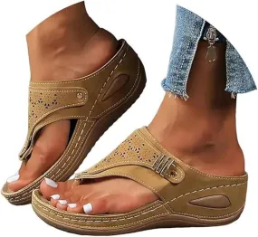 Sandals Women Dressy Wedge Sandals Arch Support Comfort Walking Orthopedic Slippers Summer Orthotic Thong Flip Flops
