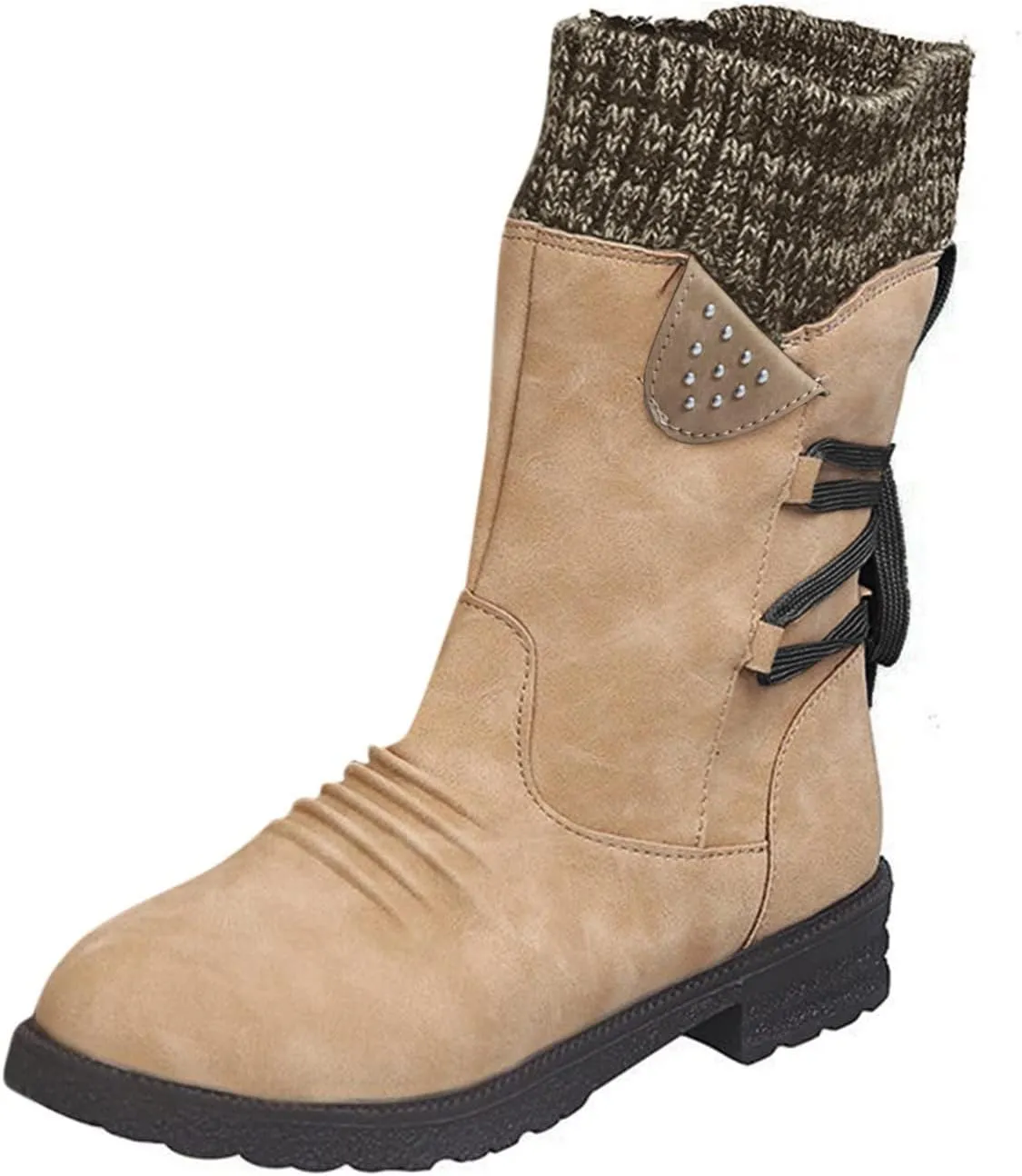 Snow Boots for Women Mid Calf Boots for Women Winter Retro Thick Square Boots Side Zipper Round Toe Comfortable Boots