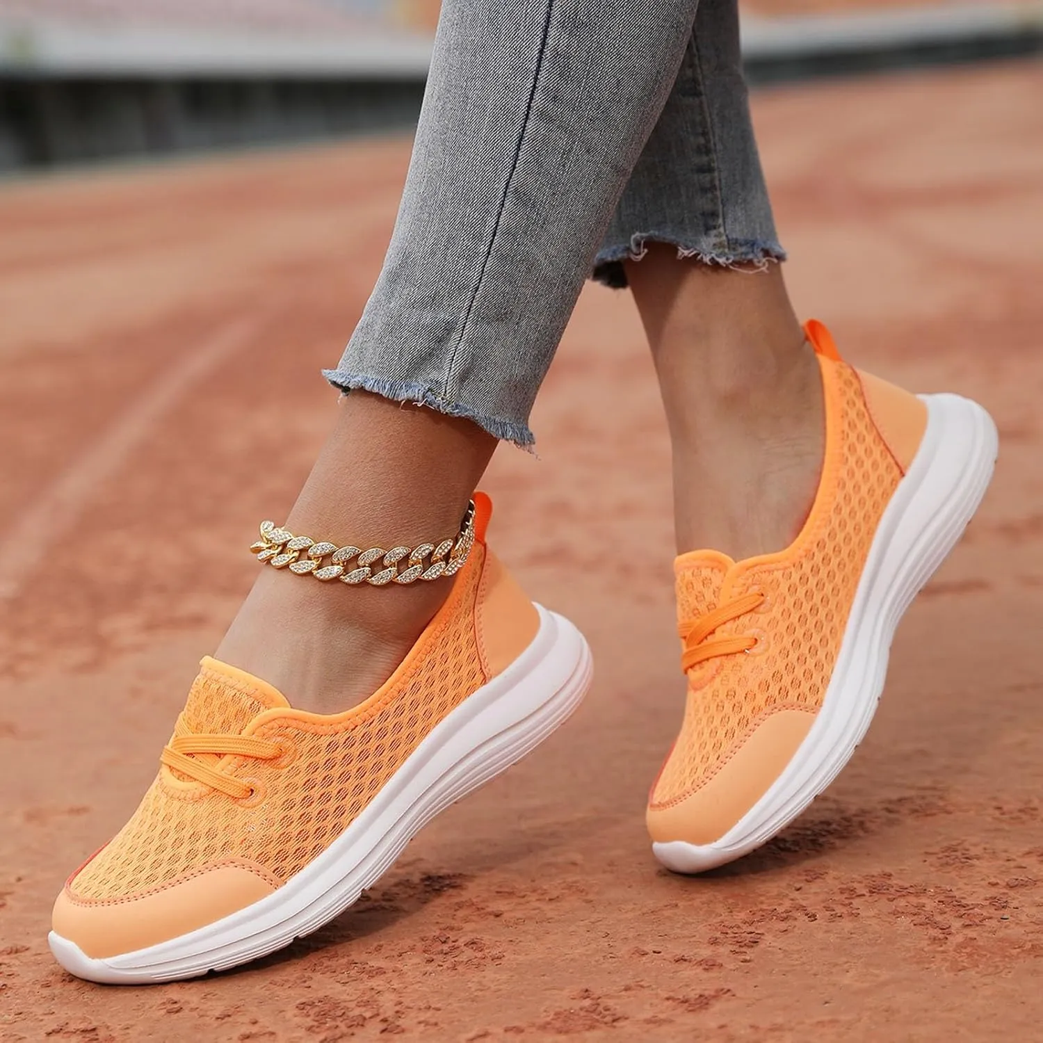 Women's Sneakers Lightweight Slip On Sport Shoes Arch Support Orthopedic Shoes Slip-On Walking Shoes Flat Loafer