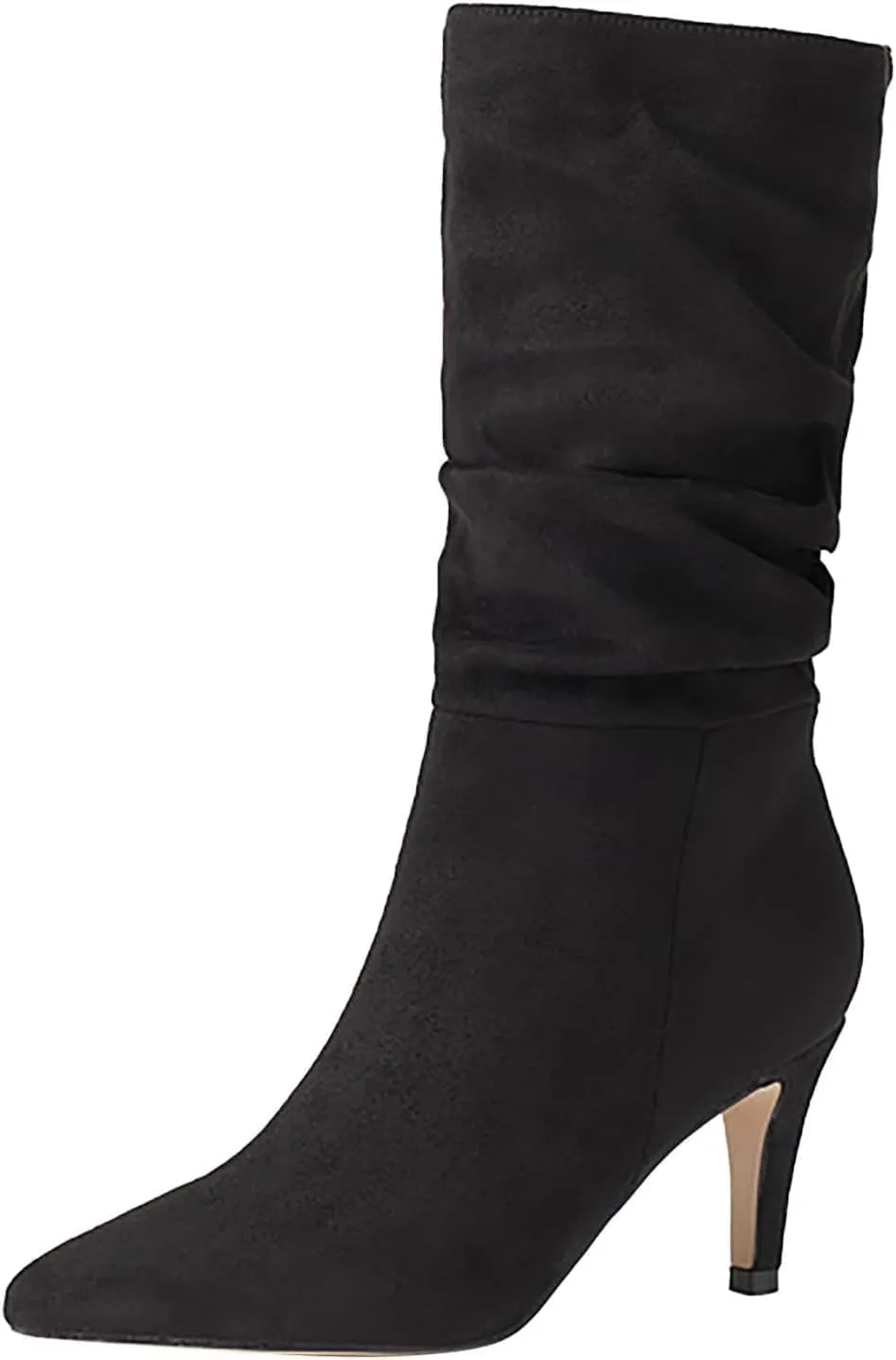 Women's Winter Fashion High Heel Mid Calf Boots Slouchy Pointed Toe Faux Suede Boots Stiletto Pointed Toe Booties