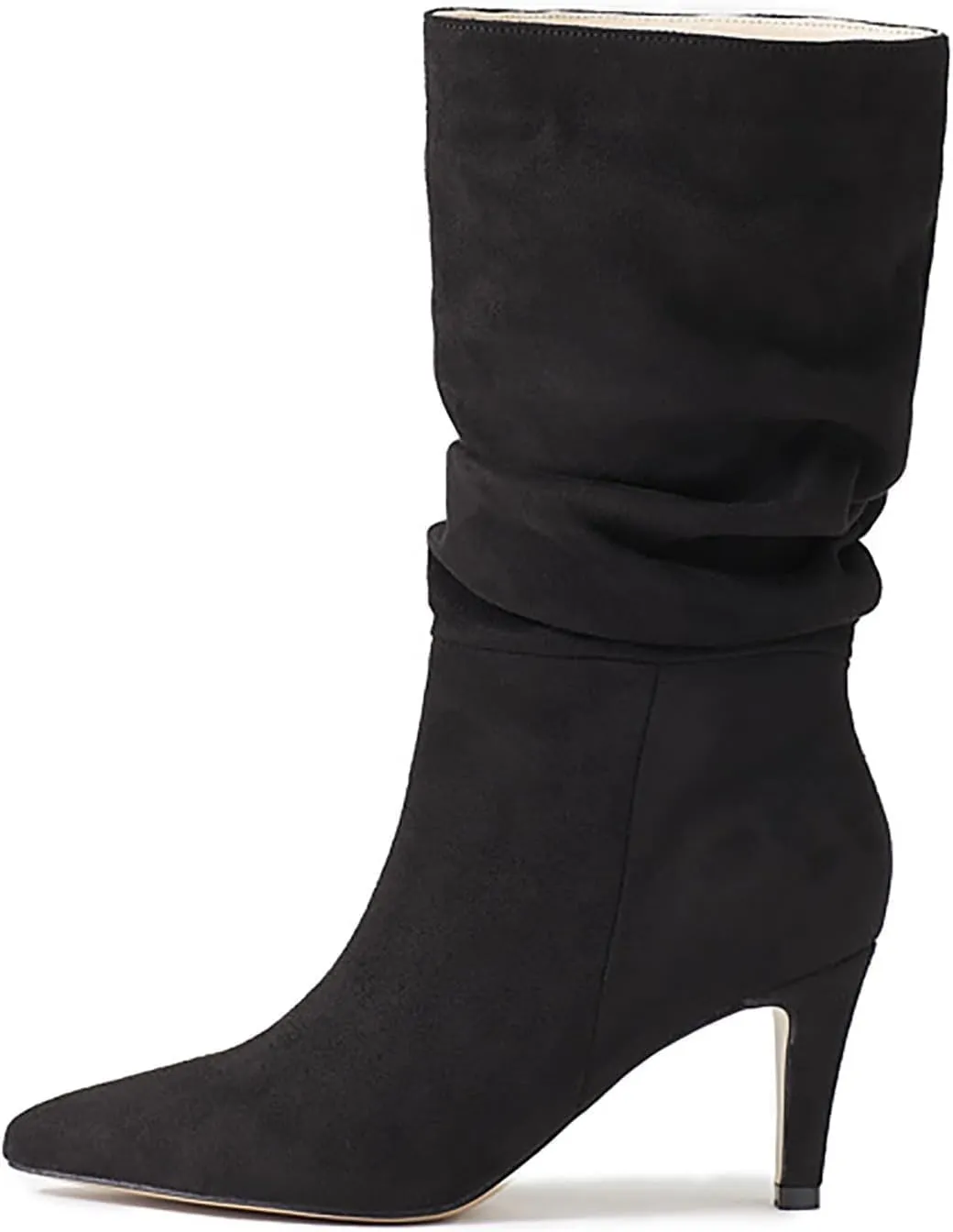 Women's Winter Fashion High Heel Mid Calf Boots Slouchy Pointed Toe Faux Suede Boots Stiletto Pointed Toe Booties
