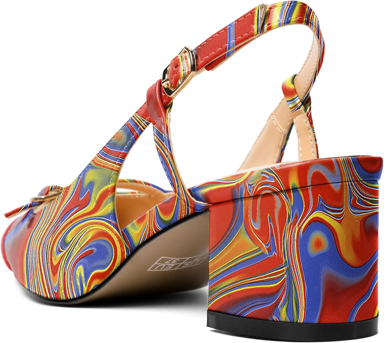 Zamikoo Women's Slingback Heels, Square Toe Low Block Heels with Adjustable Buckle, 2 Inches Multicolor Heels, Dress Shoes for Ladies Office Wedding Work Evening